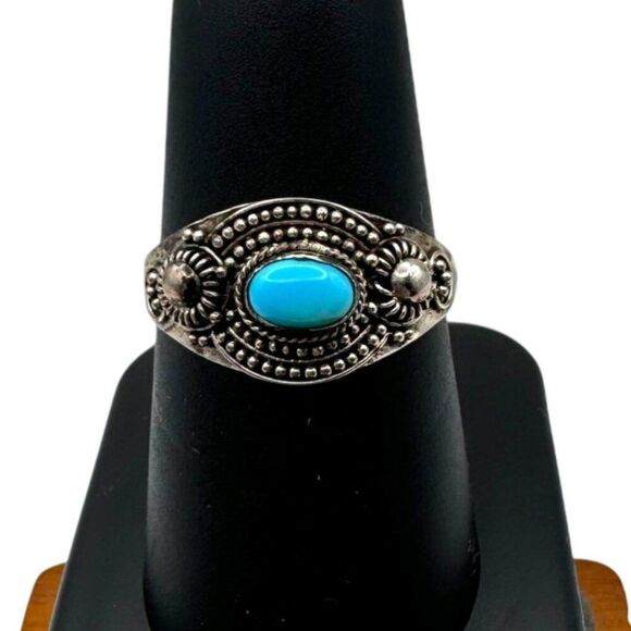 Vintage Sterling Silver & Turquoise Ring Size 8.75 Southwest Style Petit Point - Picture 1 of 5